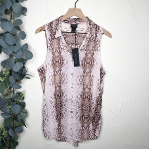 Rachel Zoe NWT Pink Snake Sleeveless Button Blouse